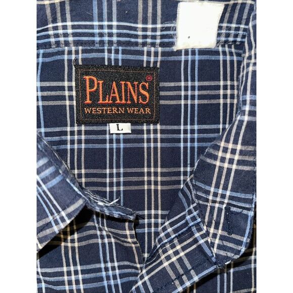 2- Plains Western Wear Shirt Mens Blue Plaid Short Sleeve Pearl Snap -large(37-5 - Picture 8 of 12